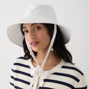 J. Crew White Bucket Hat with Chin Tie